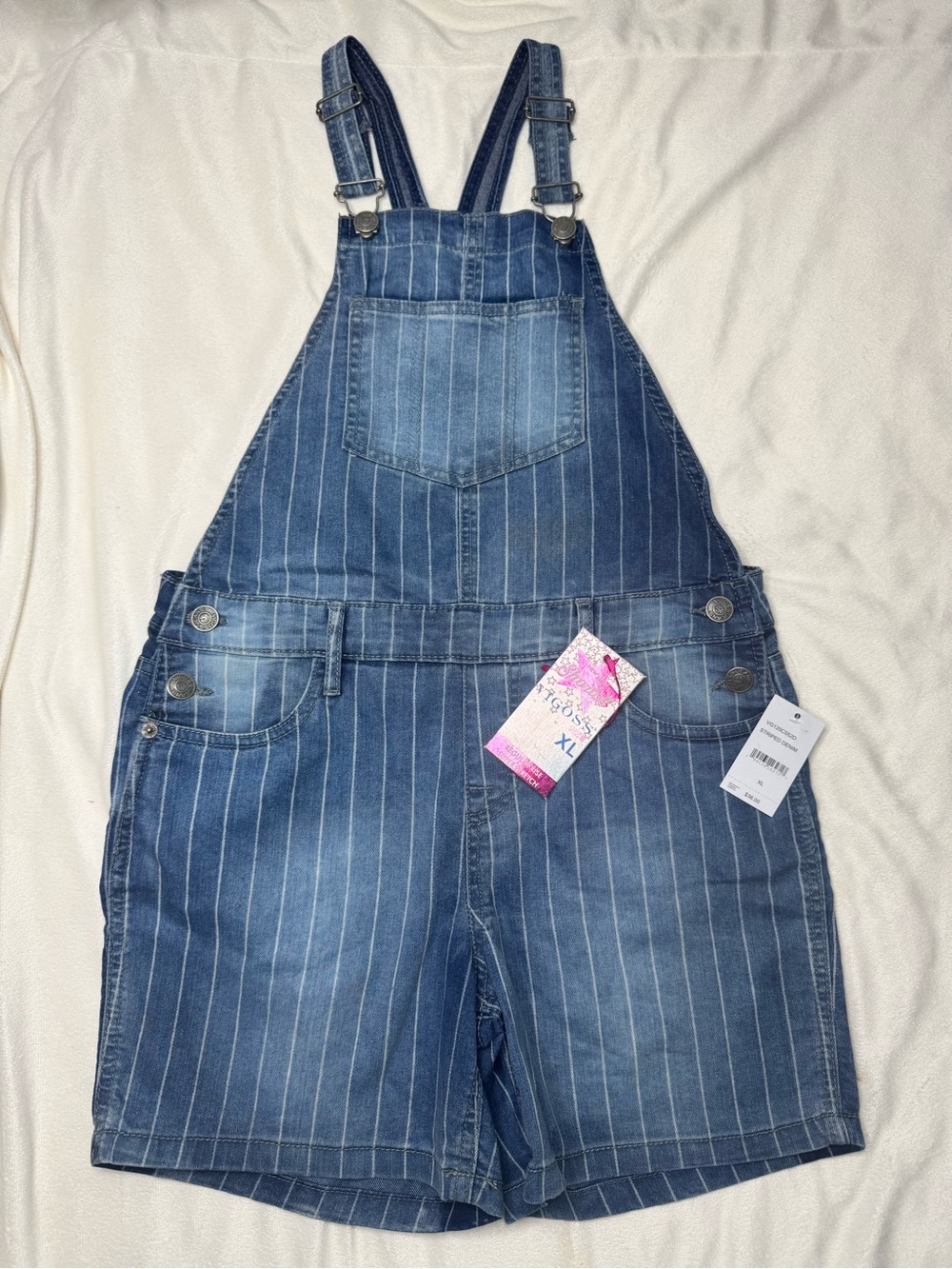 Vigoss Blue Pinstripe Denim Short Overalls for girls